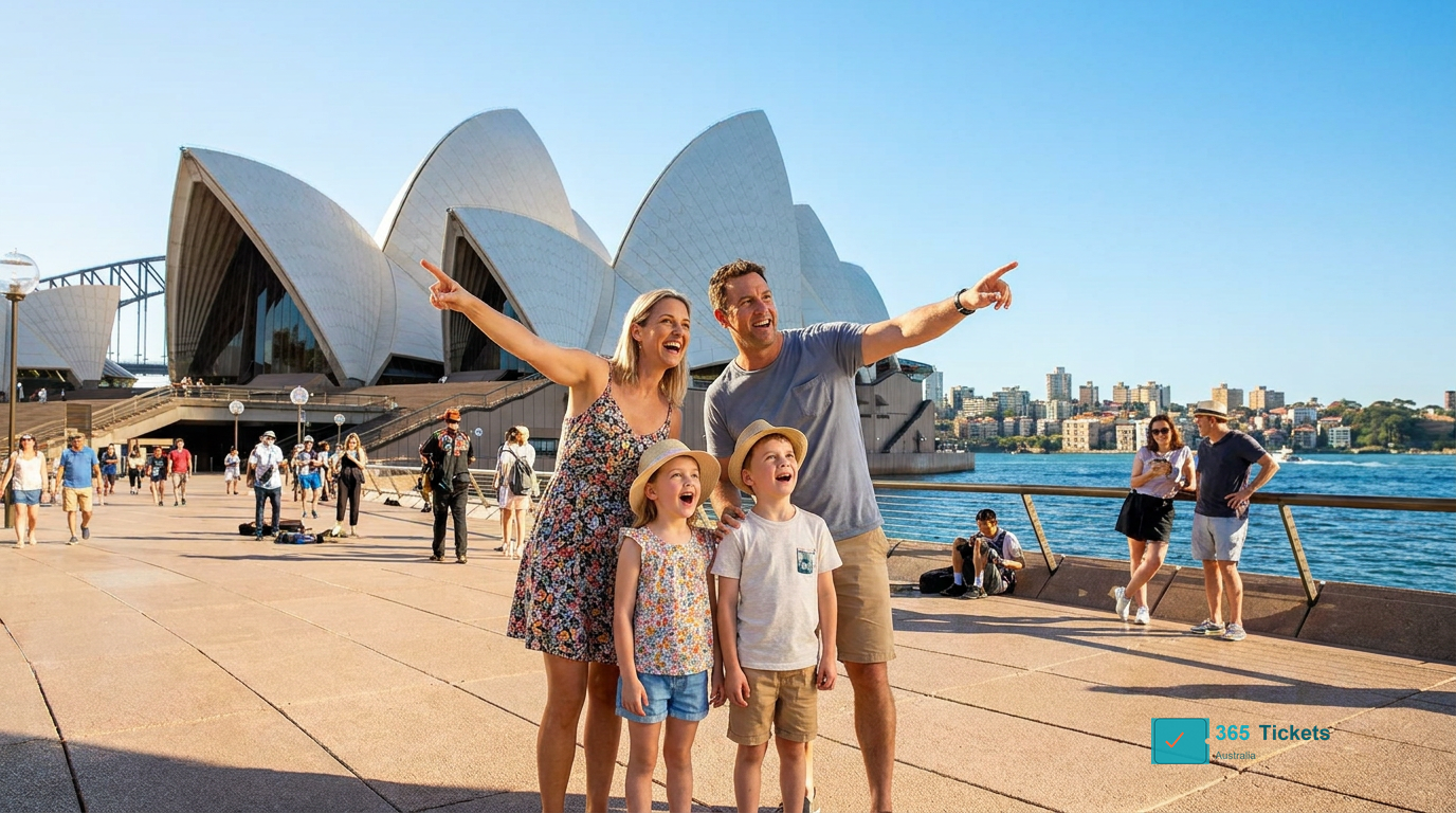 Australian family enjoying a day out at a tourist attraction